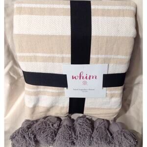 Martha Stewart Whim Blanket XL Big Tassels Bohemian Throw 50"x60'' Tan Ivory NWT